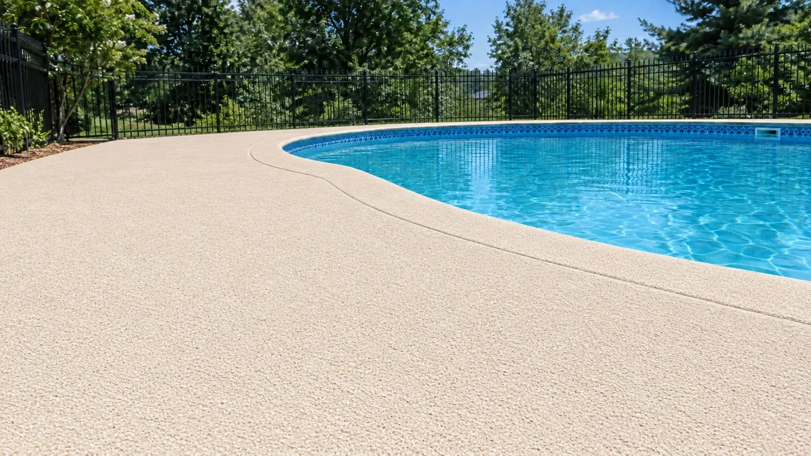 The same pool deck after installing a textured cool-deck coating