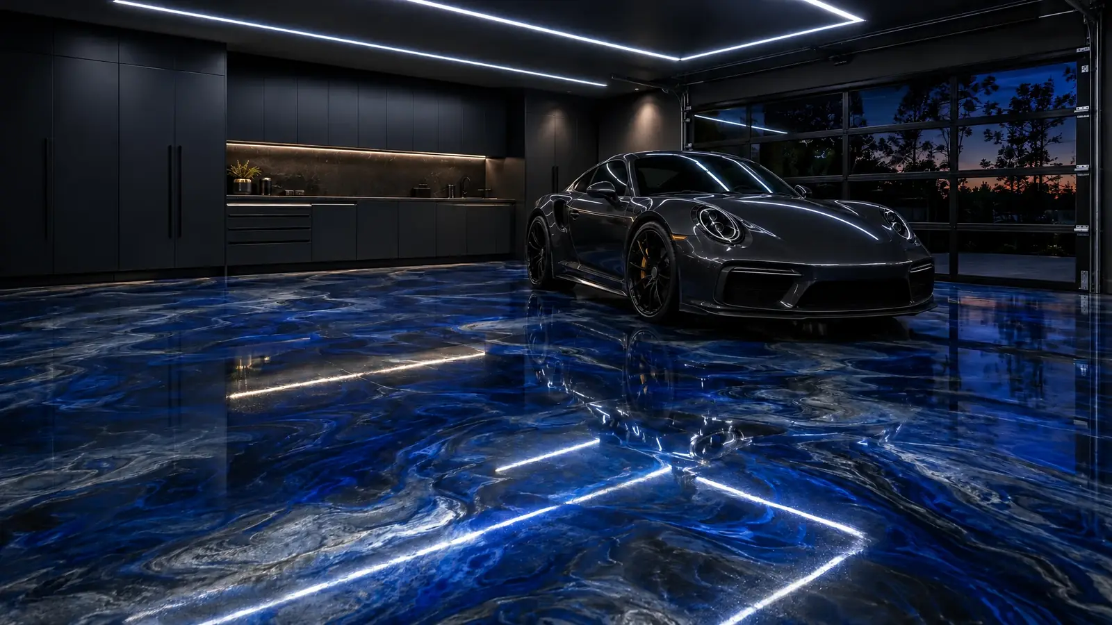 Metallic garage floor finish