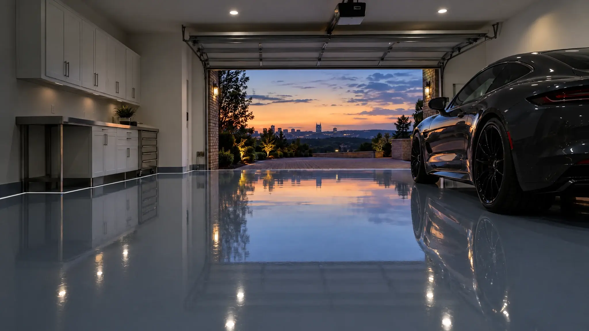 The same garage with a slate solid floor
